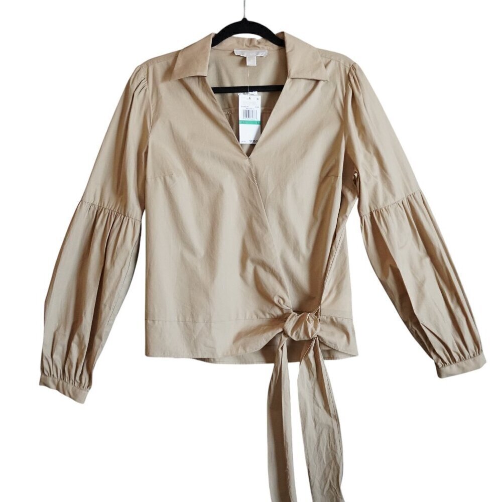 Michael Kors Khaki Women's Long Sleeve Poplin Wrap Top